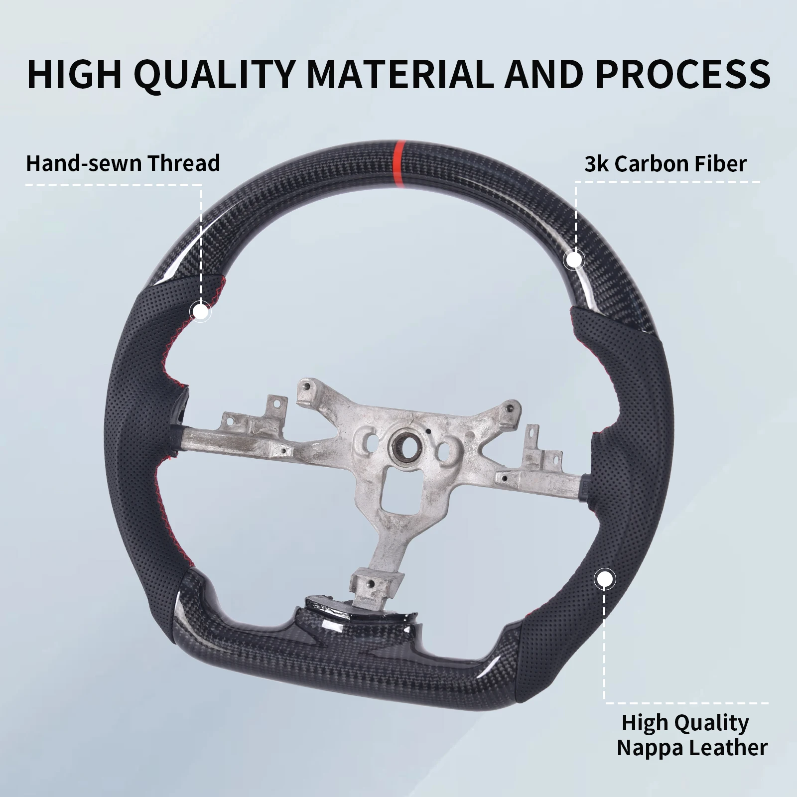 . Fiber Steering Wheel for Chevy Corvette C6 ZR1/Z06 2006-2011, D-Shape Flat Bottom Perforated Leather Grip