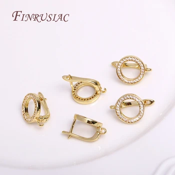 18k Gold Plated Inlaid Shiny Zircon Hollow Round Earring Hook Clasp Earring Making Supplies Wholesale