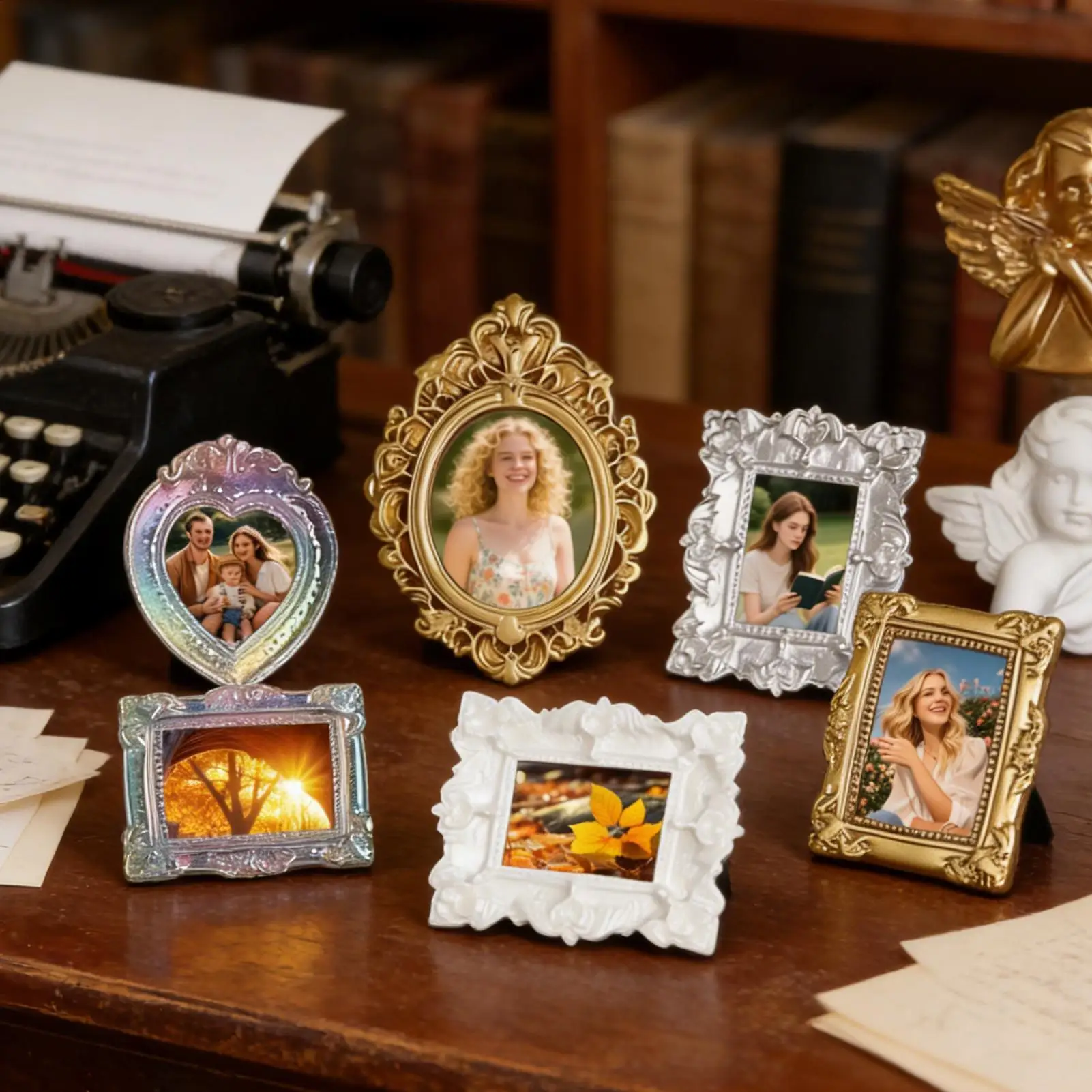 9Pcs Dollhouse Frame Ornament Mini Albums Mini Picture Frame European Retro Picture Frame Exquisite Relief Shooting Props