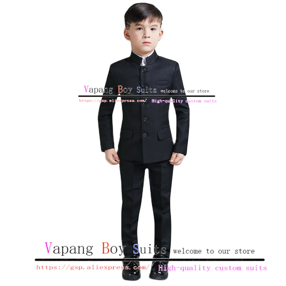 Boys Suit Stand Collar Jacket Pants 2 Piece Set Single Breasted Wedding Tuxedo Formal Kids Blazer Clothes