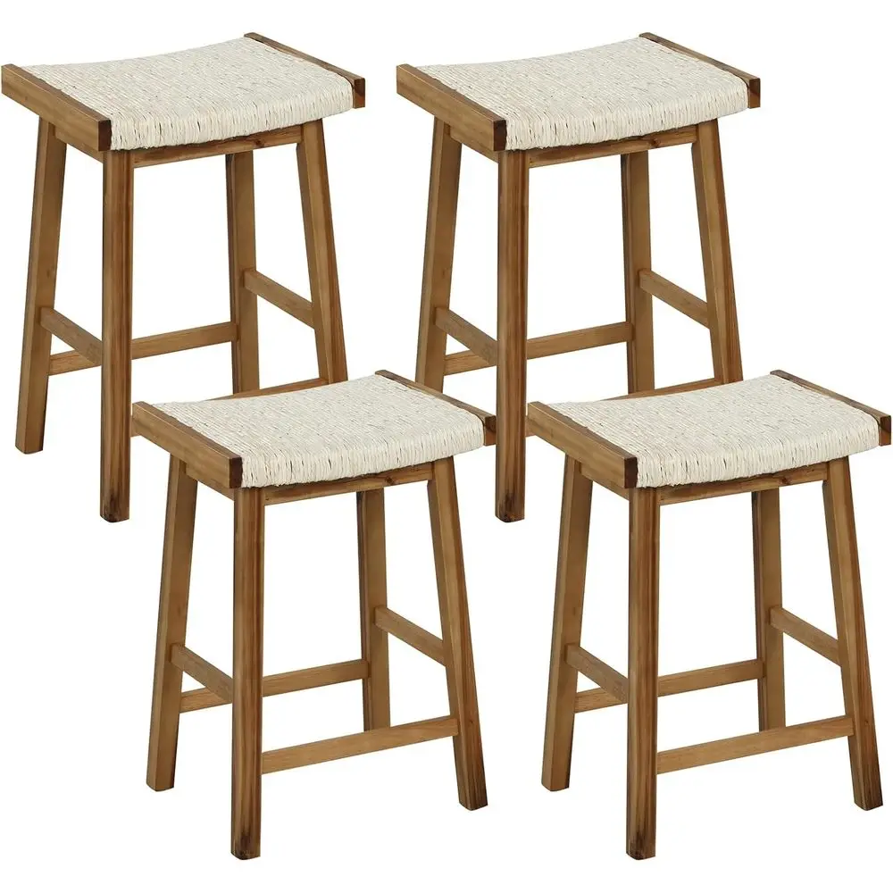

Set of 4, 25.5 Counter Height Bar Chairs with Seagrass Woven Seat, Solid Wood Legs and Footrests, Backless Barstools for Kitchen