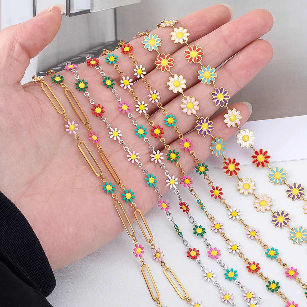 20Meters 1M Stainless Steel Crystal Flower Chain Multi-Styles Beaded Chains for Jewelry Making DIY Bracelet Necklace Wholesale
