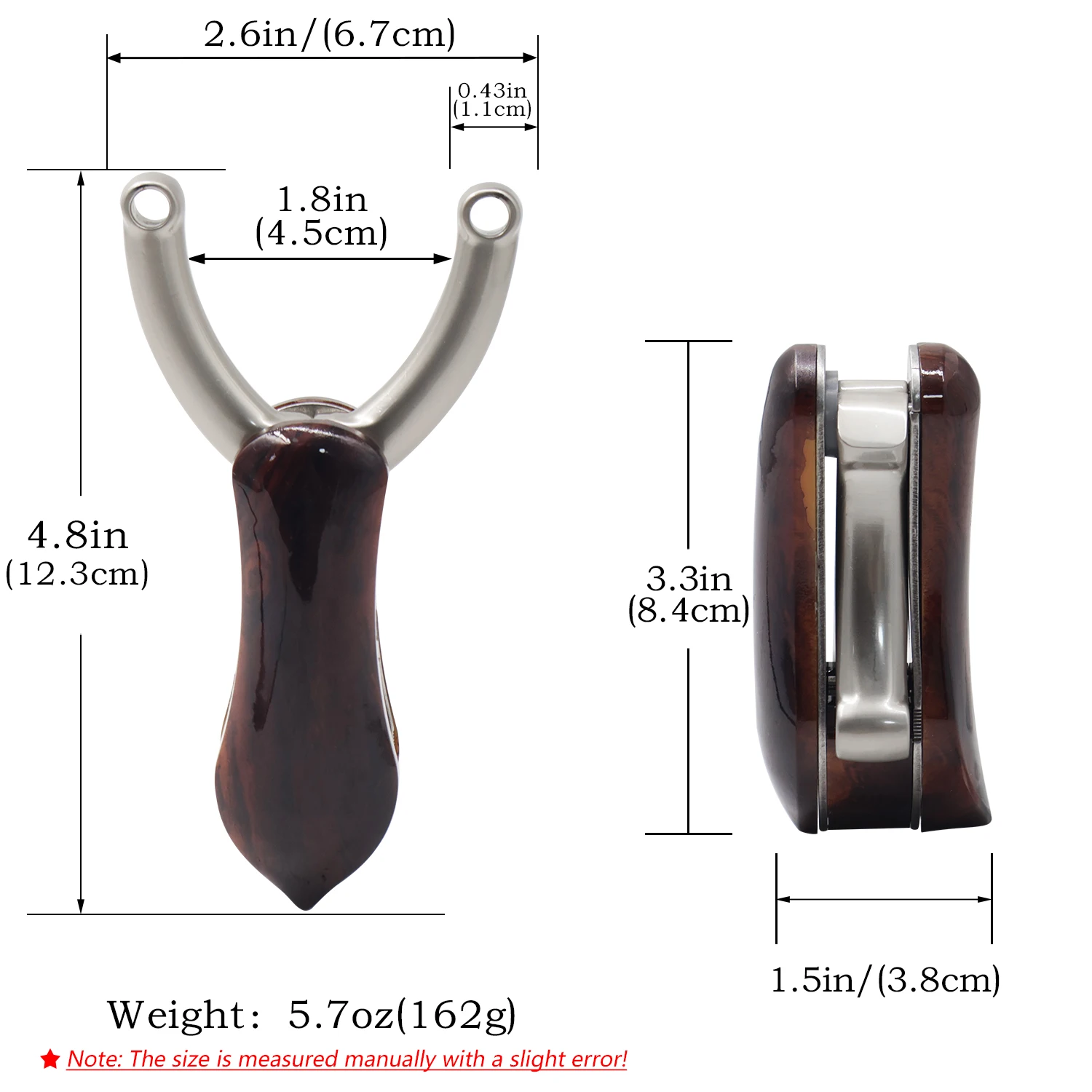 Zinc Alloy & Wood Handle Folding Y-Shaped Slingshot with Round Fork for Outdoor Target Practice & Precision Sports