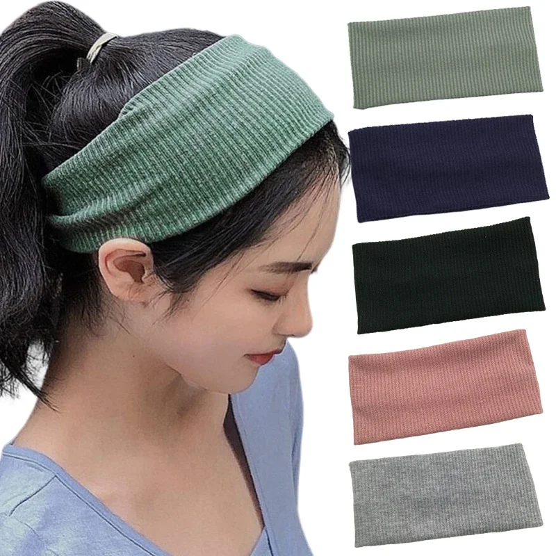 

1pc Solid Color Elastic Knitted Wide Headband for Women Girls Fashion Outdoor Sports Yoga Headwrap Bandanas Headwear Accessories