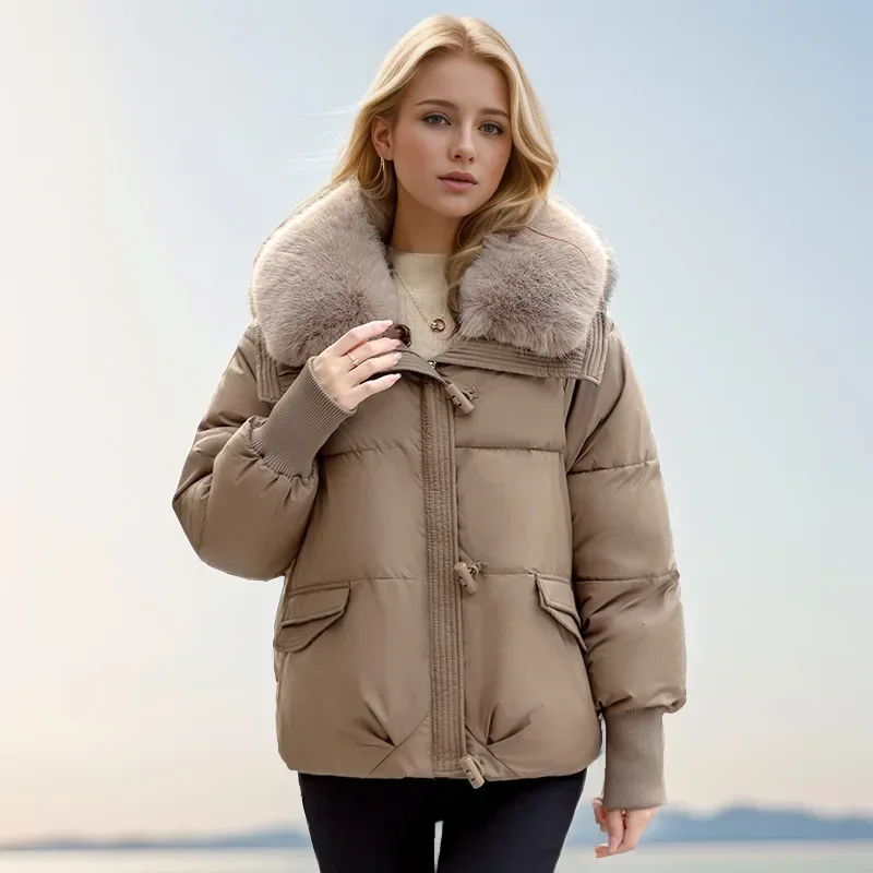 2024 New Loose Ladies Cropped Jacket Winter Woman Parka Pockets Overcoat Korean Fashion Female Ultra Light Thick Warm Coat