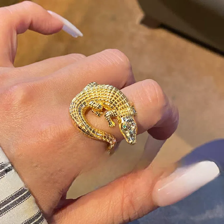 

ARIGAYA Стерлингового Серебра 925 пробы Крокодил Открытое Кольцо Позолоченные Изящные Ювелирные Изделия Для Мужчин И Женщин