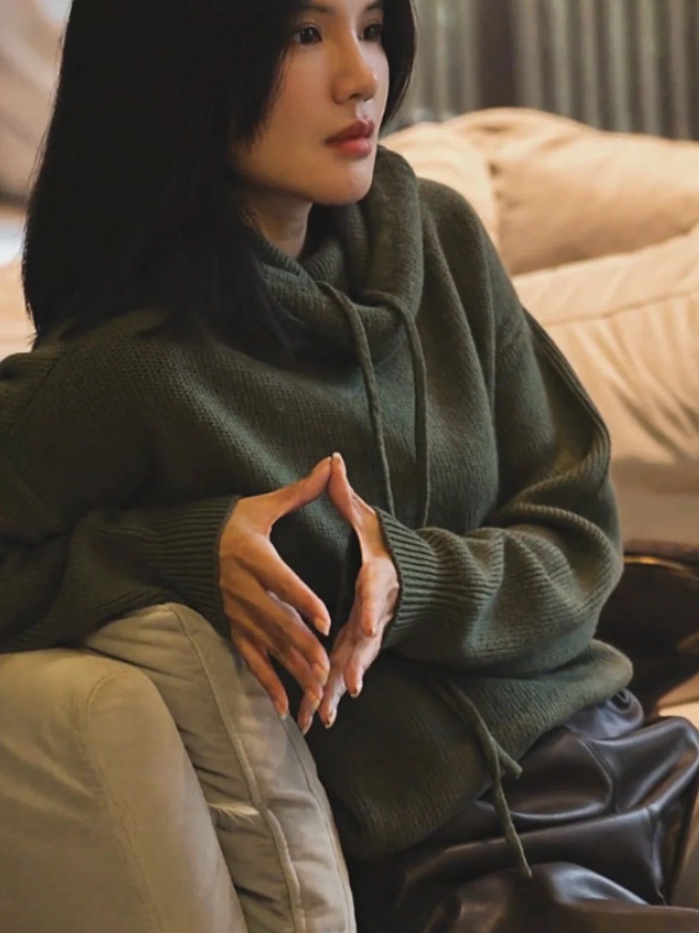 Comodo maglione lavorato a maglia lungo allentato Sve Colore puro Casual Sle Winter Faionable Top con cappuccio da donna Premium Quali