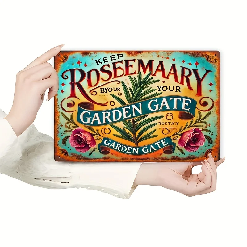 Room Decor A Piece of Wall Art Featuring Vintage Metal Sign with Rosemary, for Placement Next to Your Garden Gate. This