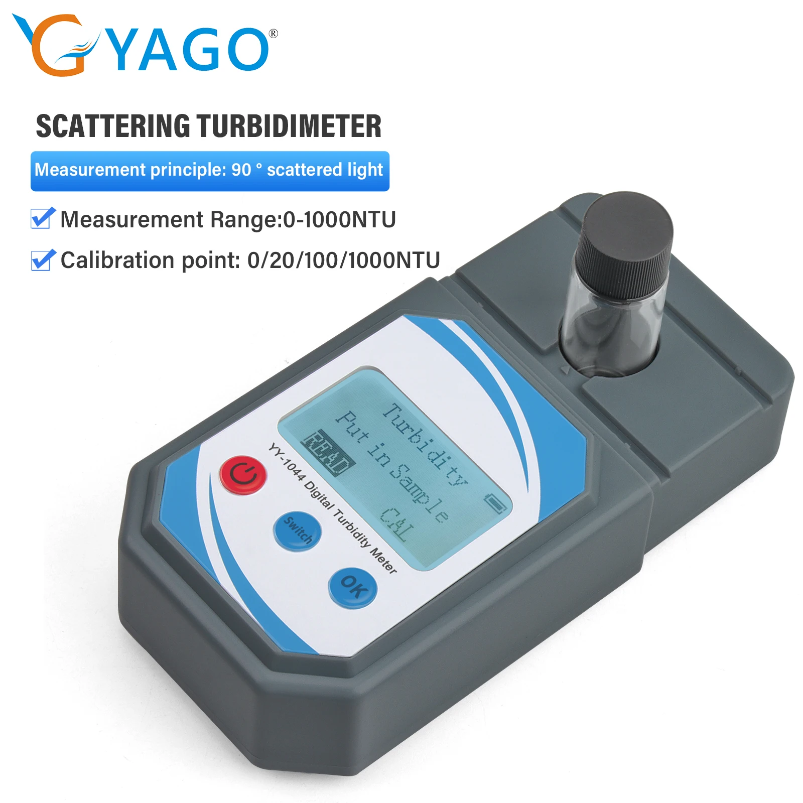 

YAGO Turbidity Meter Digital Water Quality Tester 0-1000 NTU with Calibration Solutions Portable Turbidimeter for Drinking Water