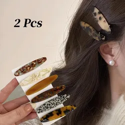 2-pack Simple Hair Clips for Women, Acetate Tortoise Shell Colored Side Clips, Oval Duckbill Clips for Women Hair Accessories