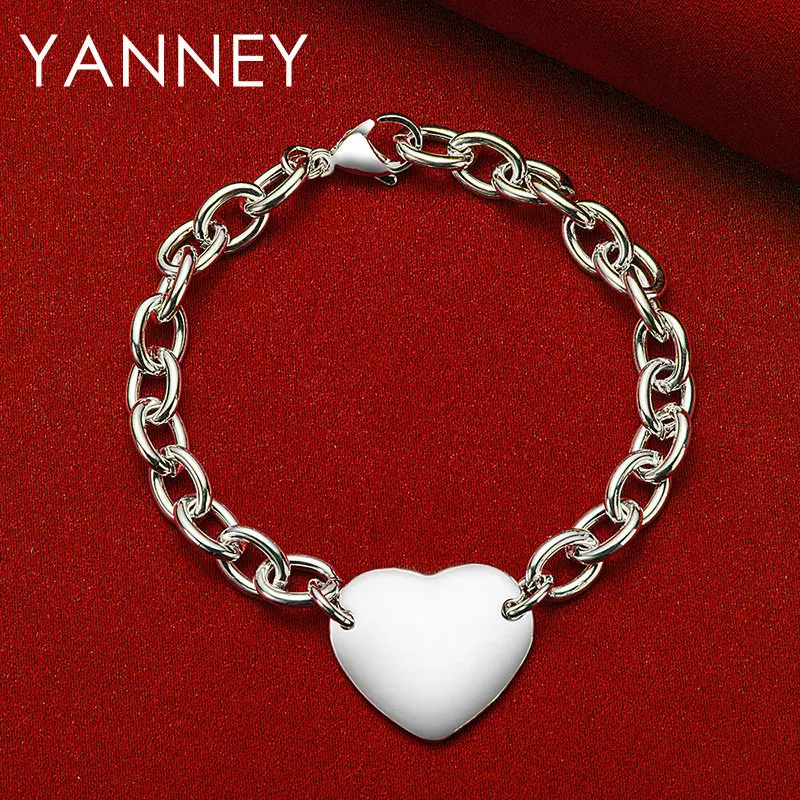 

2024 New 925 Sterling Silver 8 Inches Fine Smooth Heart Bracelet For Women Men Fashion Charm Engagement Jewelry Gifts Party