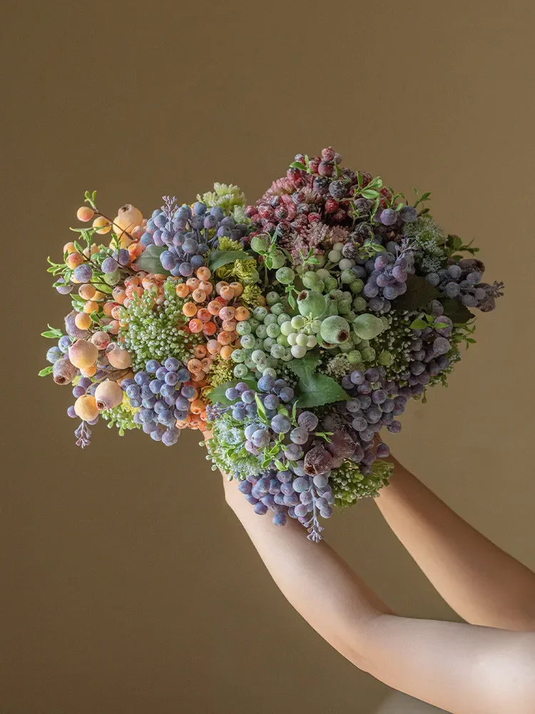 Artificial flower blueberry fruit fake flower high-end sense realistic decoration bionic dry branch flower arrangement decoratio