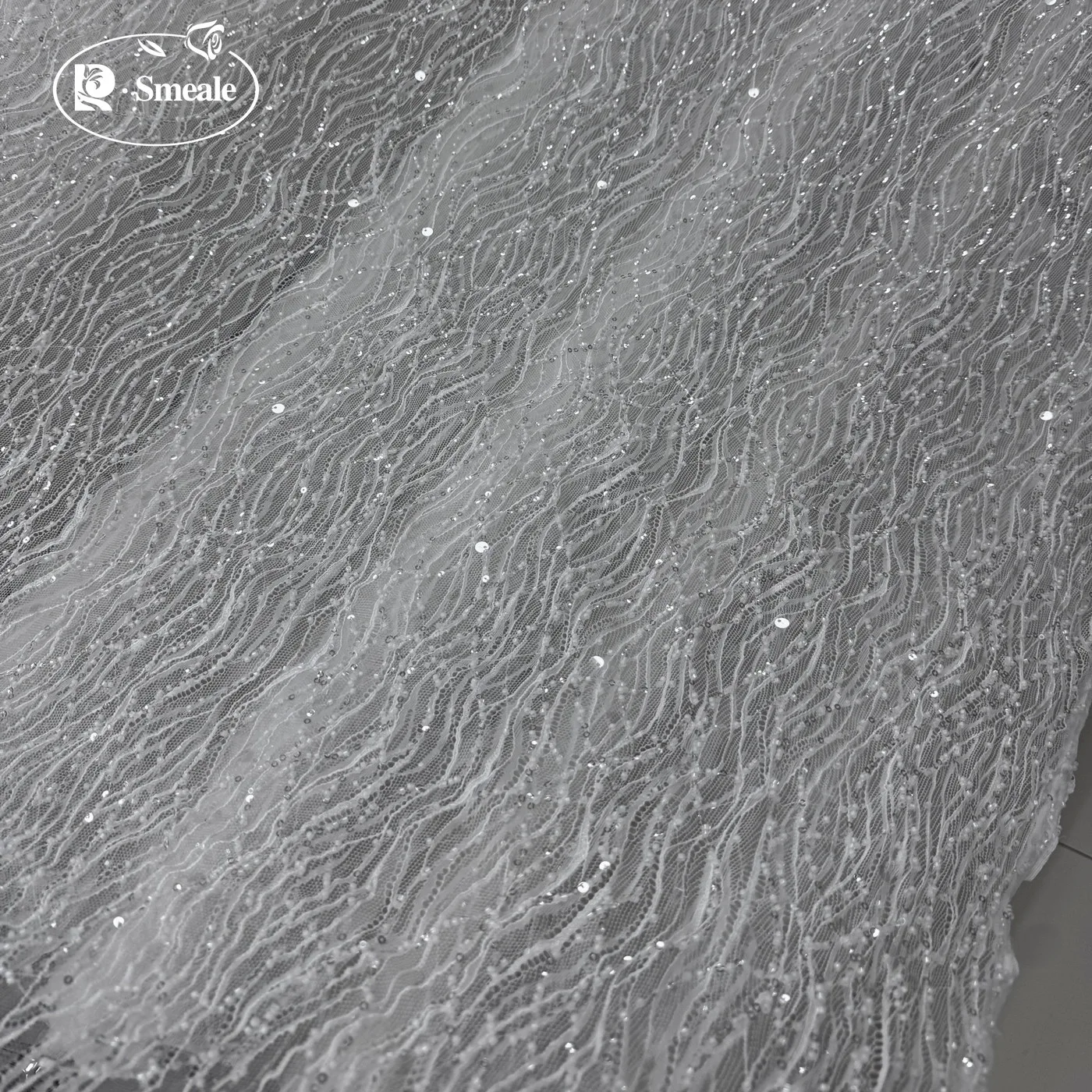 3 Meter. Perlenbestickter Brautkleiderstoff. Afrikanischer Spitzenstoff. Hochwertiger 2026 Afrikanischer Spitzenstoff. – Detail 6