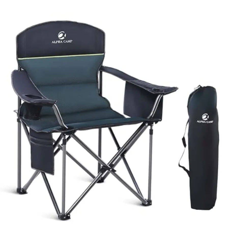 

Oversized Folding Camping Chair Portable Outdoor Heavy Duty Padded Chairs Lawn Chair with Cup Holder, Storage Pocket and Cooler