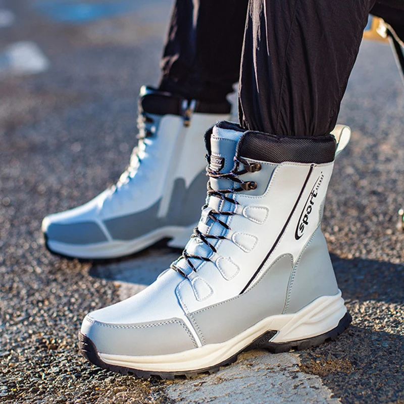 أحذية الثلوج الرجالية المقاومة للماء نعل متوسط أحذية الشتاء الدافئة في الهواء الطلق مع أحذية خارجية مقاومة للانزلاق ومقاومة للتآكل للرجال ﻿