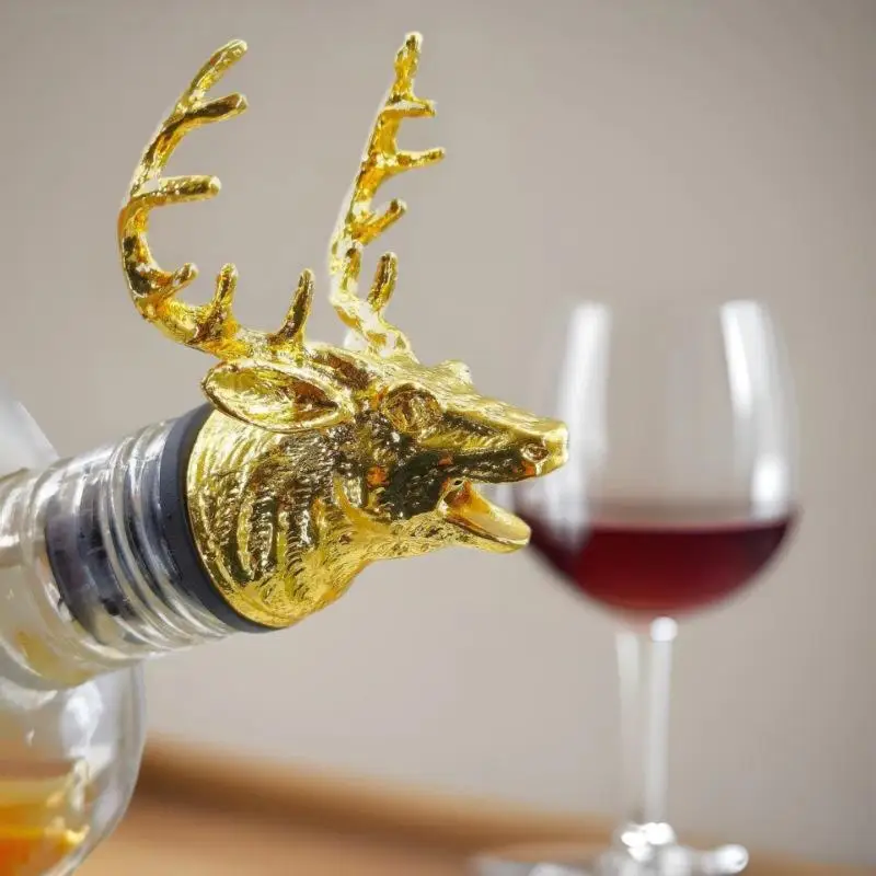 1 Bottle Mouth Oiler Cork Stopper Deer Head Wine Bottle Dry Pot Stopper For Red Wine Olive Oil Dispenser