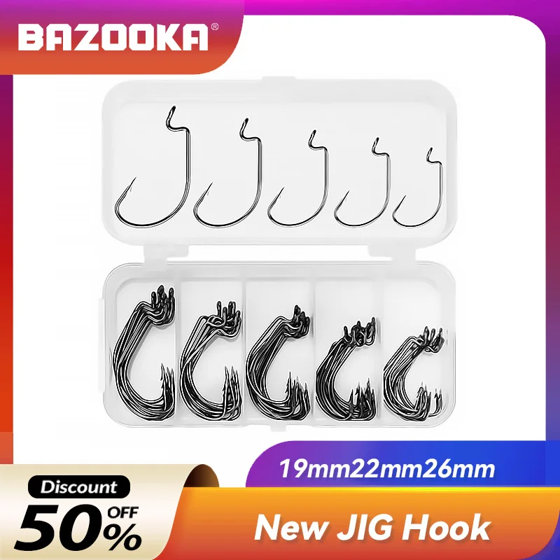 50 Pieces Per Box Bazooka Wide Crank Hooks Carbon Steel Offset Fishhook Bass Barbed Carp Fishing Hook For Soft Worm Lure  Pike