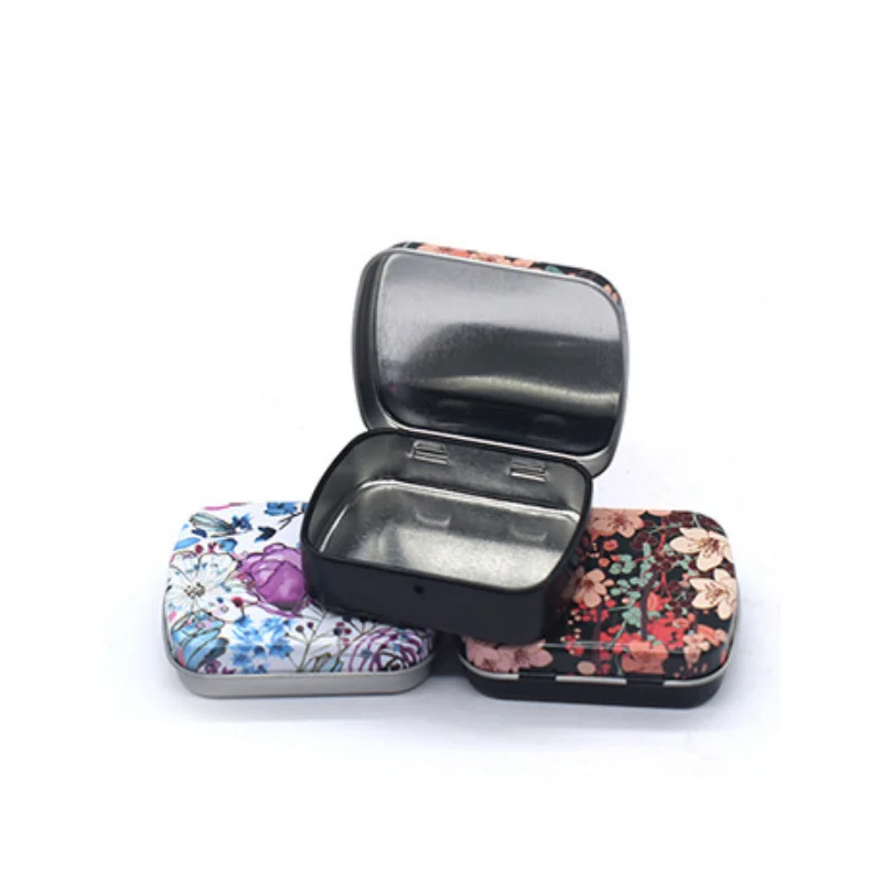 Portable Mini Metal Hinged Tin Box With Lid Rectangular Small Storage Container Jewelry Candy Case Pill Organizer Capsule Box