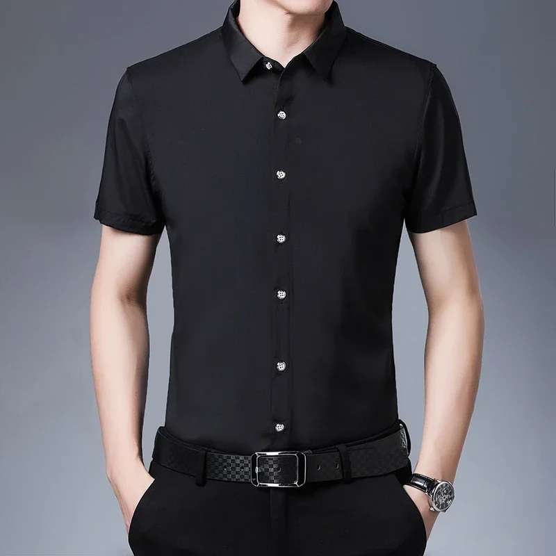 Men\'s Business Casual Solid Color Short Sleeved Shirt Non Ironing Comfortable Top