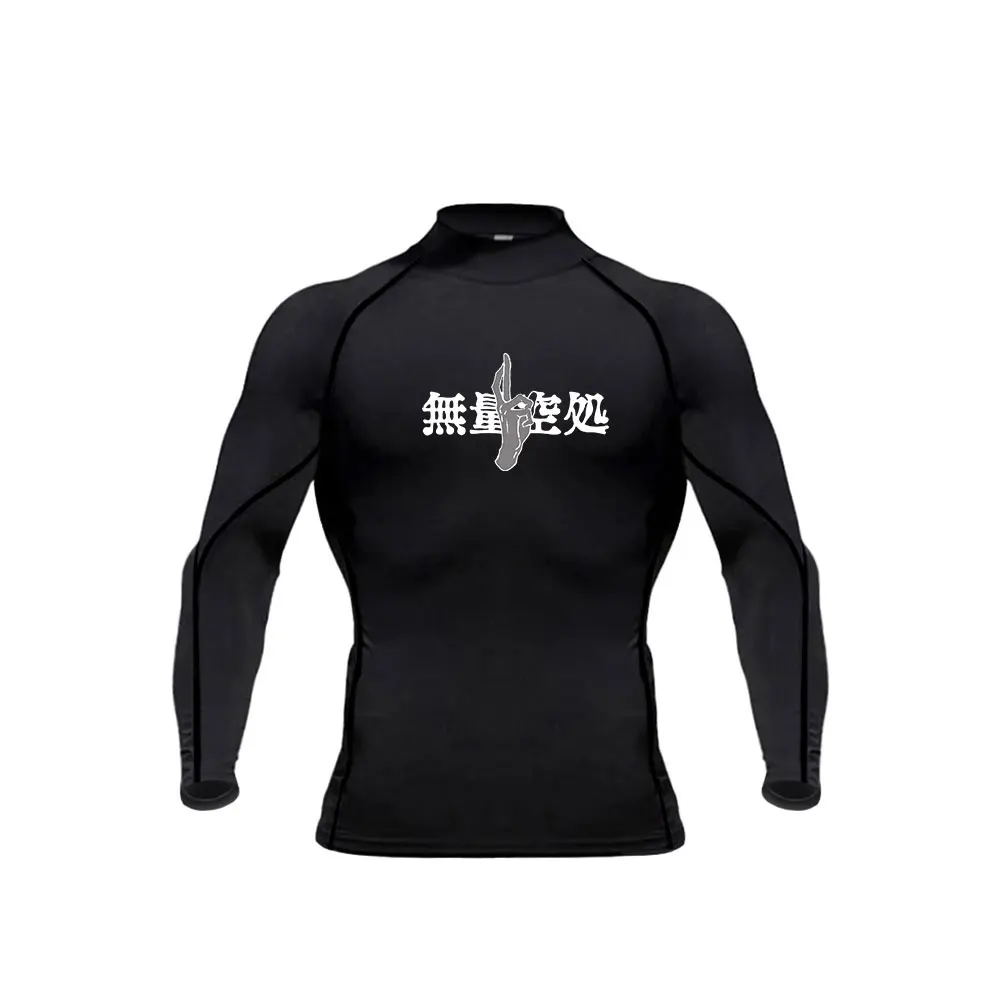 Męskie koszulki kompresyjne z golfem Anime Jujutsu Kaisen siłownia Fitness szybkoschnące Rashguard mięśnie sportowe koszulki do kulturystyki