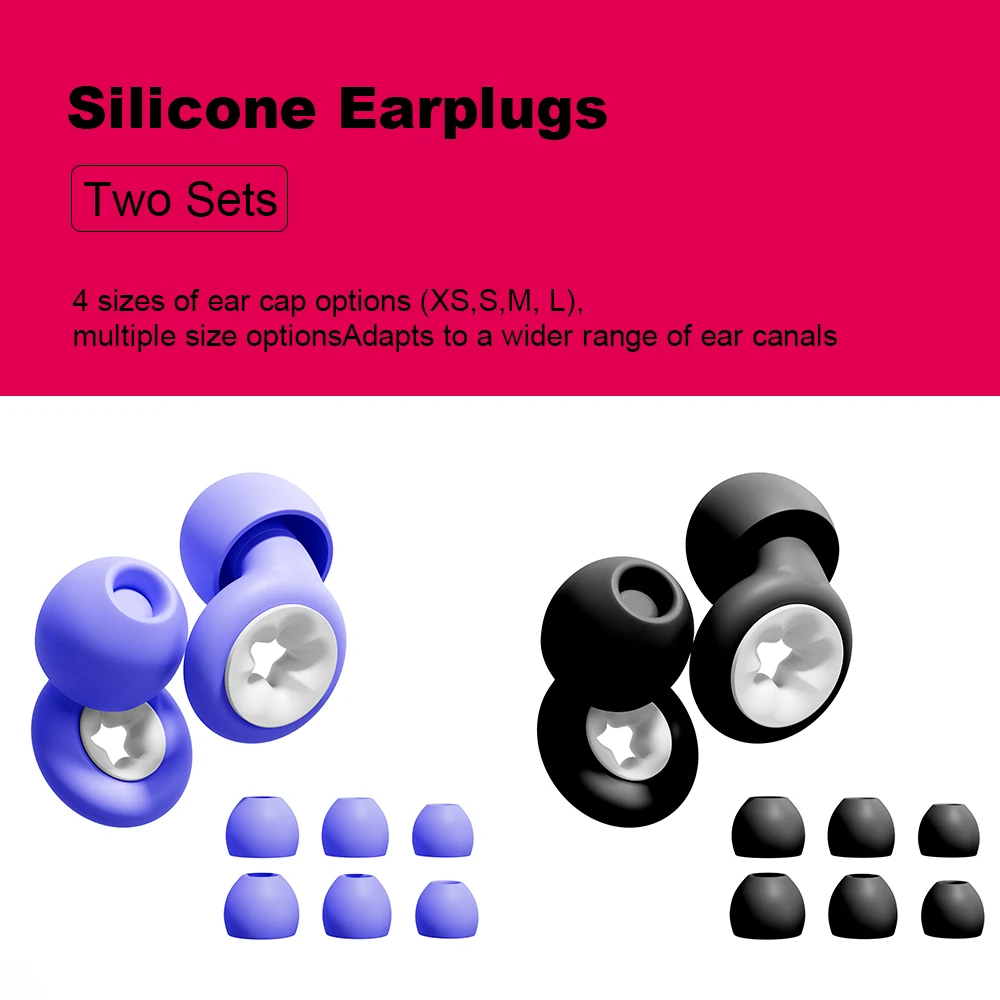 HUAK 2Sets Newest Reusable Earplugs – Silicone with Extra Coverage, XS/S/M/L, Ideal for Swimming, Sleeping, Concerts, Learning