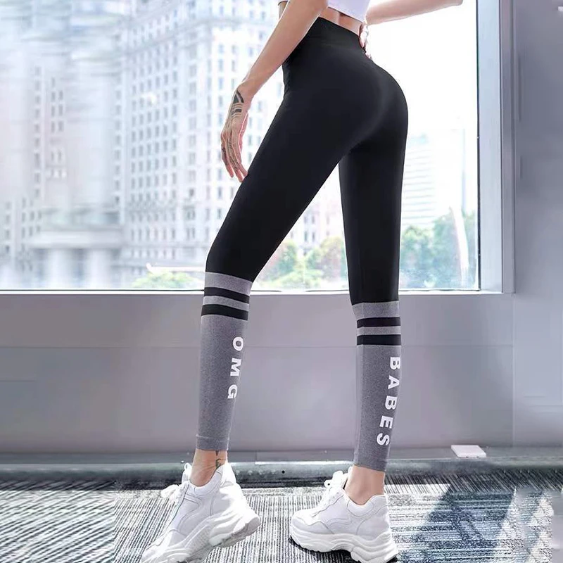 

Letter High Waist Leggings Women Seamless Striped Leggings High Elastic Hip Liftting Fashion Gym Workout Slim Yoga Fitness Pants