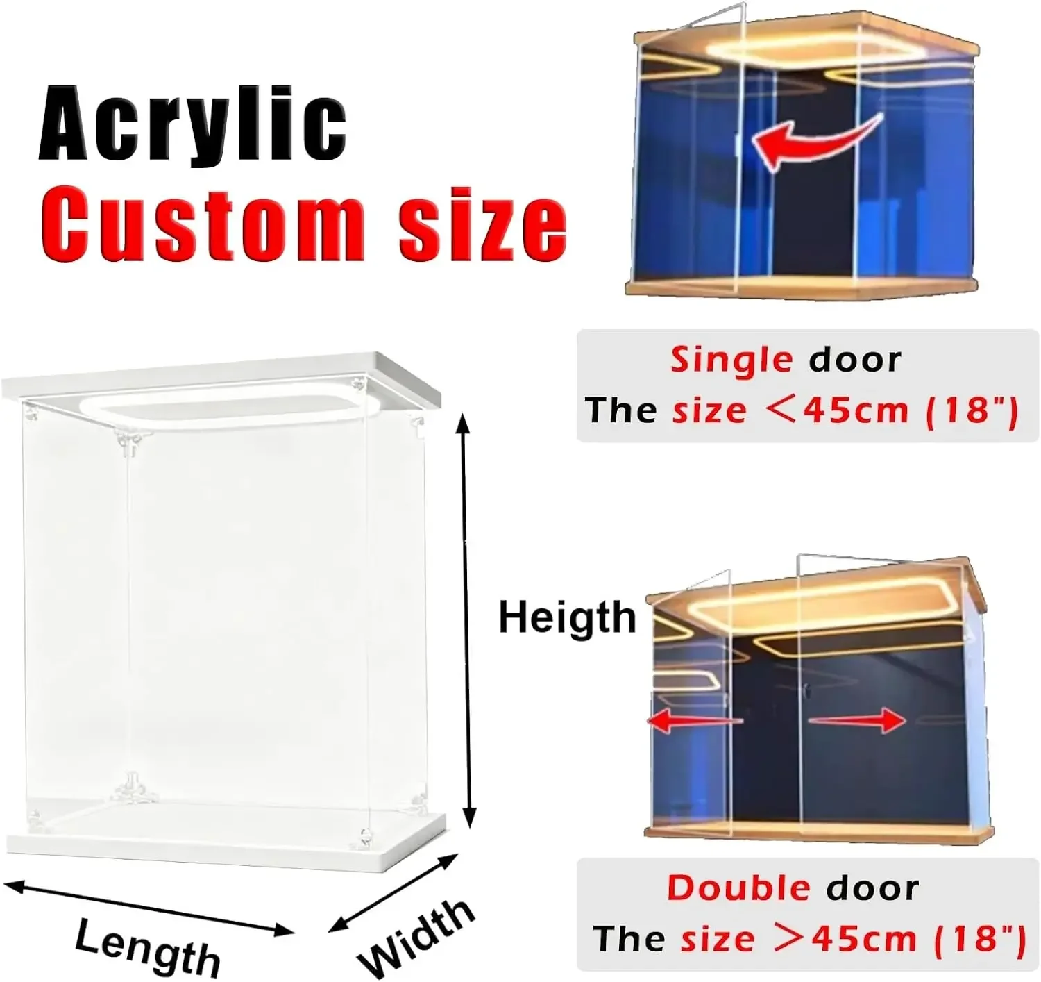LED Acrylic Display Case with White Base for Figurines & Coins, Openable Miniature Showcase, Perfect for Collectibles & Displayi