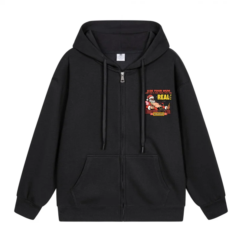 

Men's Zip-Up Hoodie Black Hoodie Red And Yellow Design With Cartoon Character On Front Christmas in 2025 Festive Print