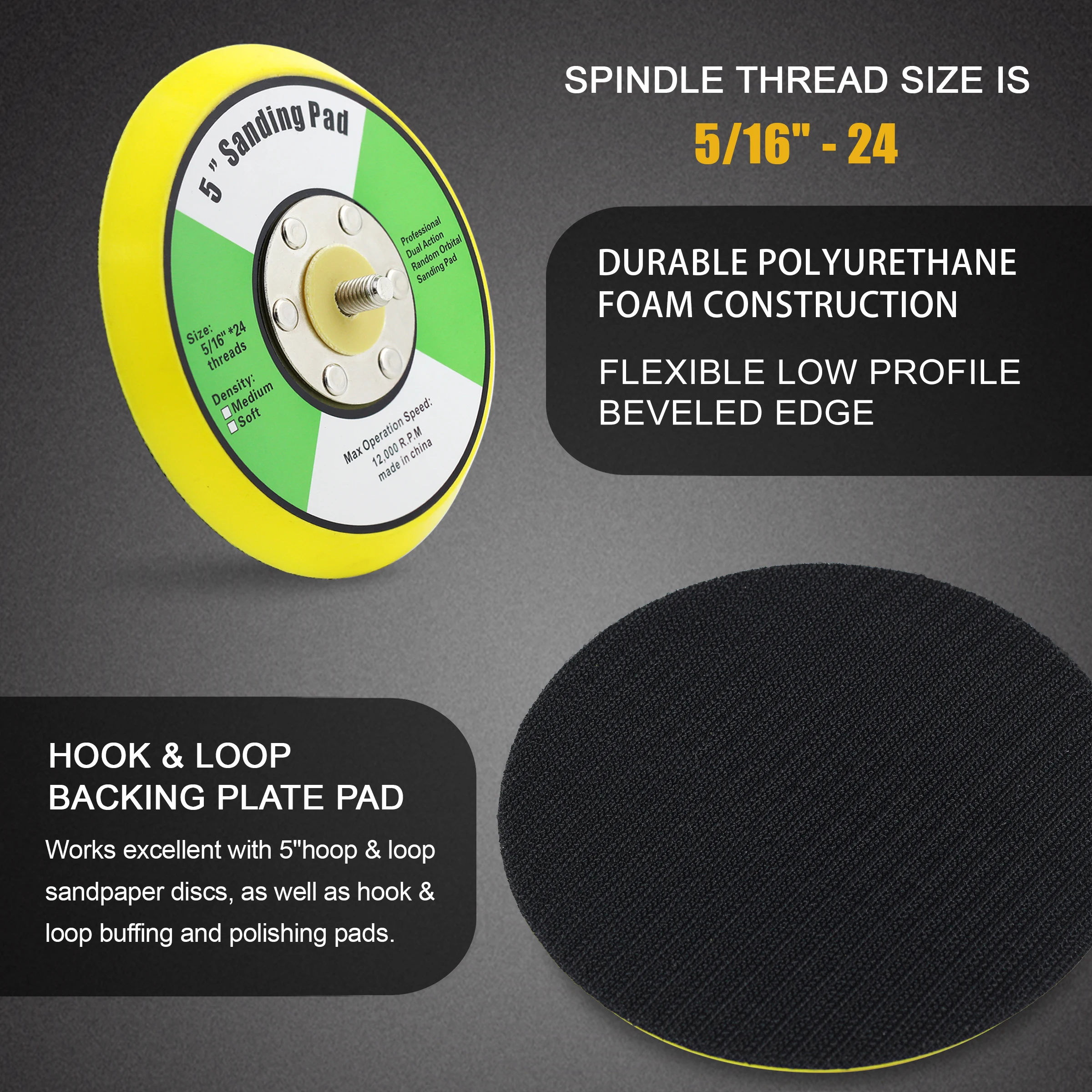 Professional 5 Inch 12000rpm Dual Action Random Orbital Sanding Pad Plate with 6 Holes for Pneumatic Sanders Disc Air Polishers