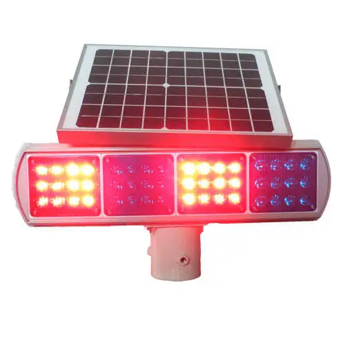 CadSolar Waterproof Double-Sided Solar LED Traffic Warning Light 20 Ultra Bright Red Blue LEDs 1000m+ Visual Distance IP65