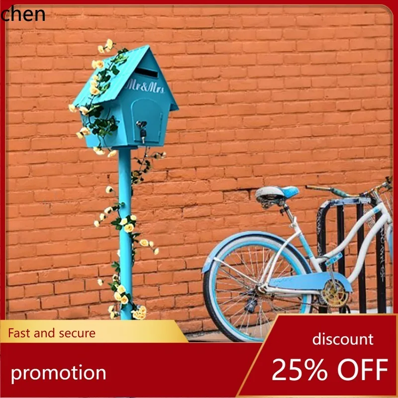Ht iron art retro cottage mailbox courtyard home decoration latte art internet celebrity opinion collection mailbox