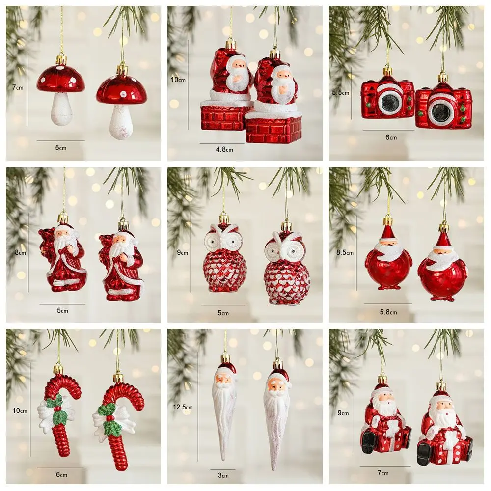 2PCS Red&white Christmas Hanging Decoration Plastic Camera Owl Christmas Tree Ornament Festival Shopwindow Xmas Baubles