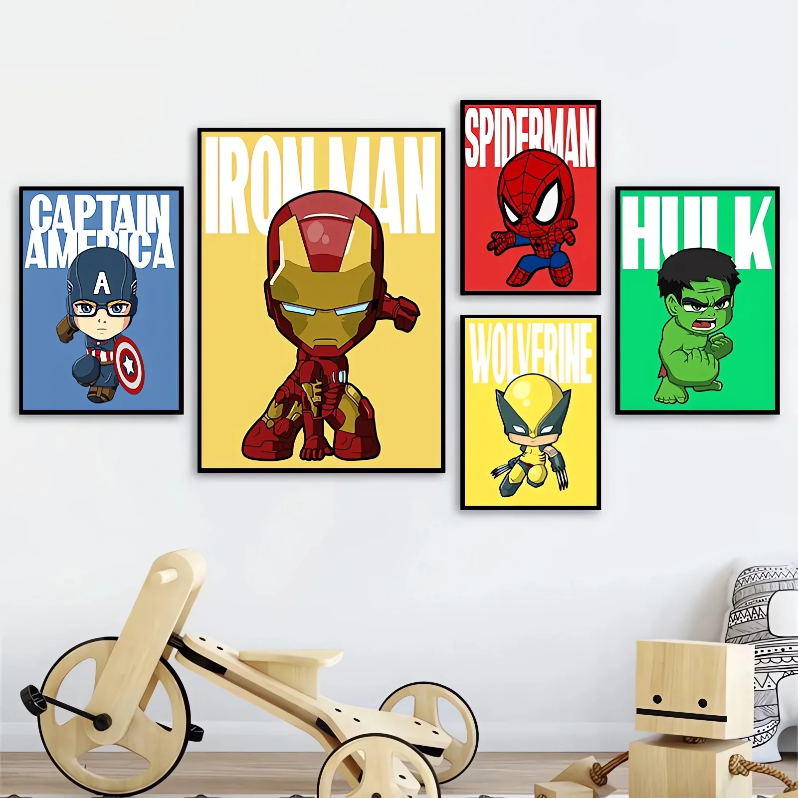 

MINISO Superhero Wall Art SpiderMan Iron Man Superhero Canvas Poster Cartoon Movie Role Canvas Painting For Kid Room Decor