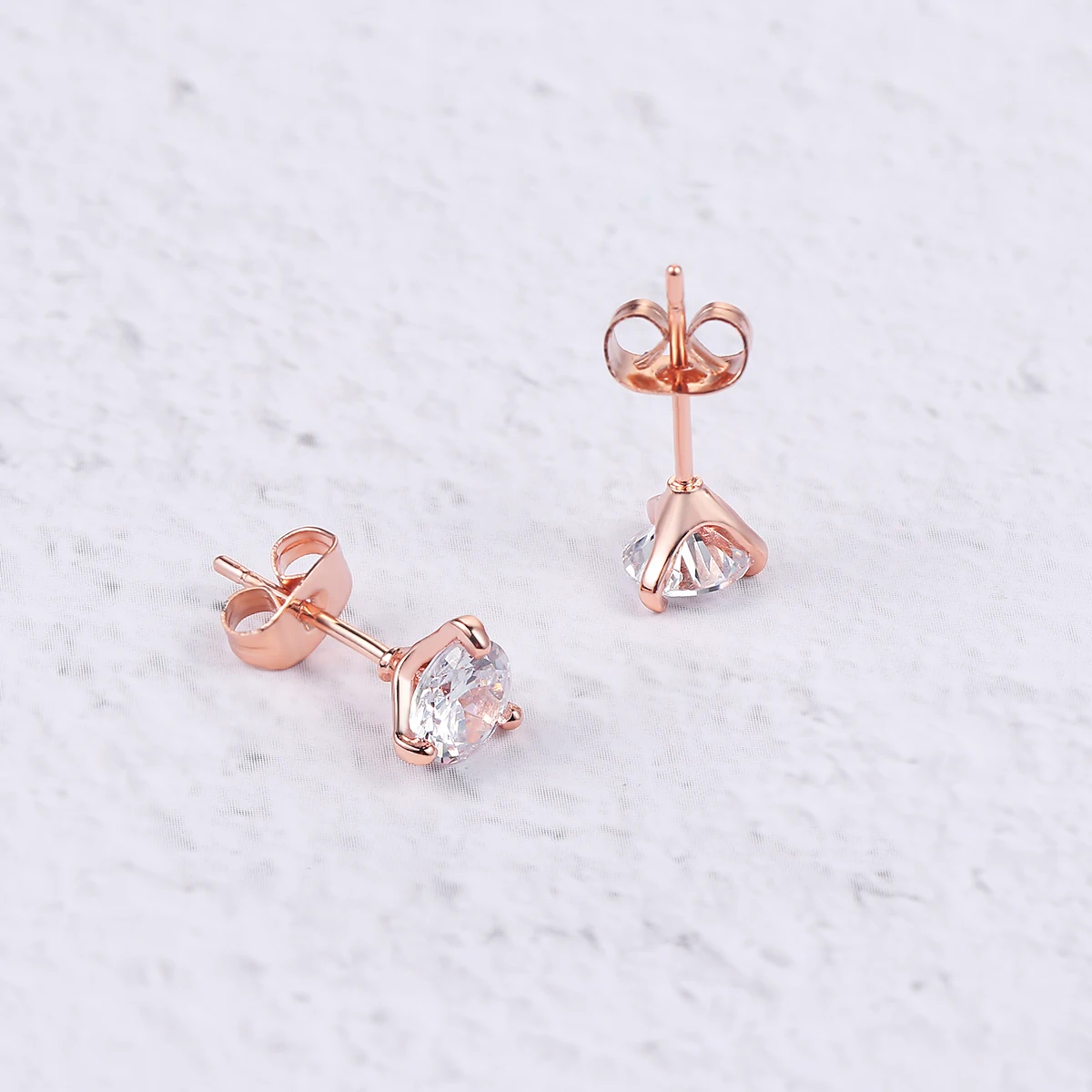 Simple Little Stud Earrings For Women Girls Three Claws CZ Crystal Rose Gold Color Fashion Jewelry E435