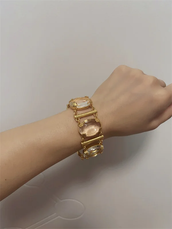 Brass Chunky Clear Beads Bracelet Women Men Lover Jewelry Designer T Show Runway Gown INS Japan Korean