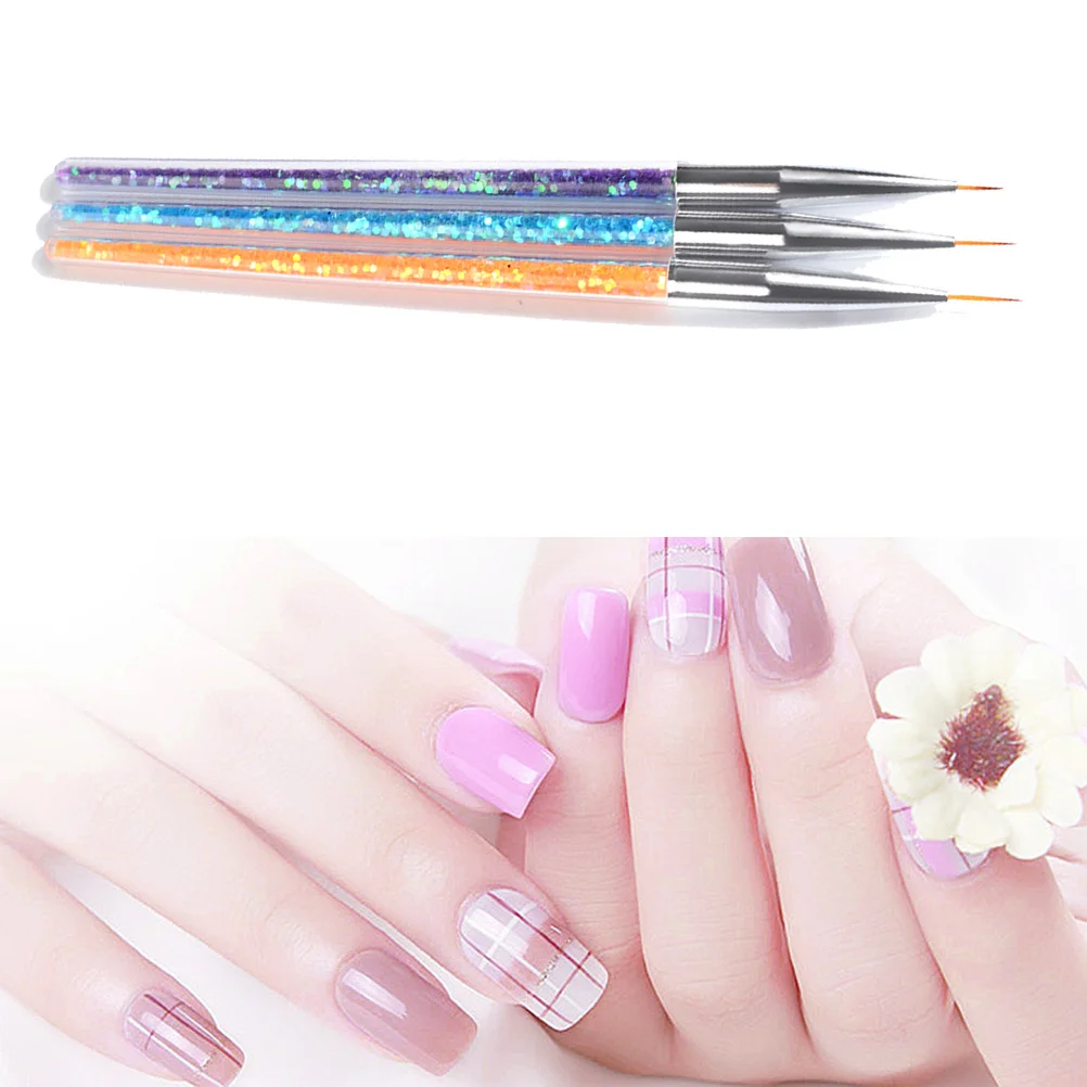 3Pcs Nail Brush Set Fine Line Art Tool for Nail Polish Design Detail Drawing Pen Craft Kit for DIY Manicure Detail Paint Brush