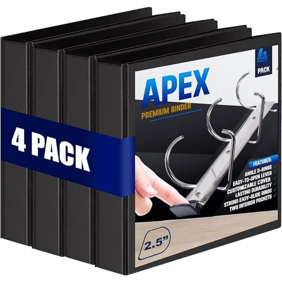 

Набор из 4 профессиональных папок-скоросшивателей черного цвета с D-образными кольцами 2,5 дюйма, гладким углом открытия и внутренними карманами для стандартных листов