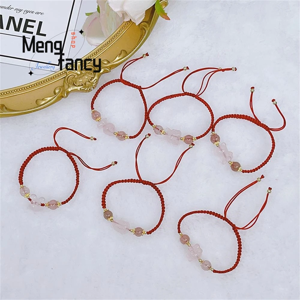 

Natural Pink Crystal Rabbit Red Rope Prosperous Peach Blossom Strawberry Bracelet Cute Fox Little Panda Popular Fashion Jewelry