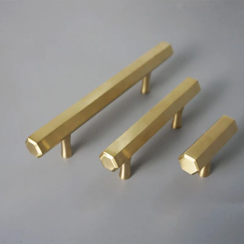 Hexagon Solid Brass Handles for Cabinet Furniture Handle Kitchen Drawer Knobs Cupboard Pulls Gold Furniture Door Handle Hardware