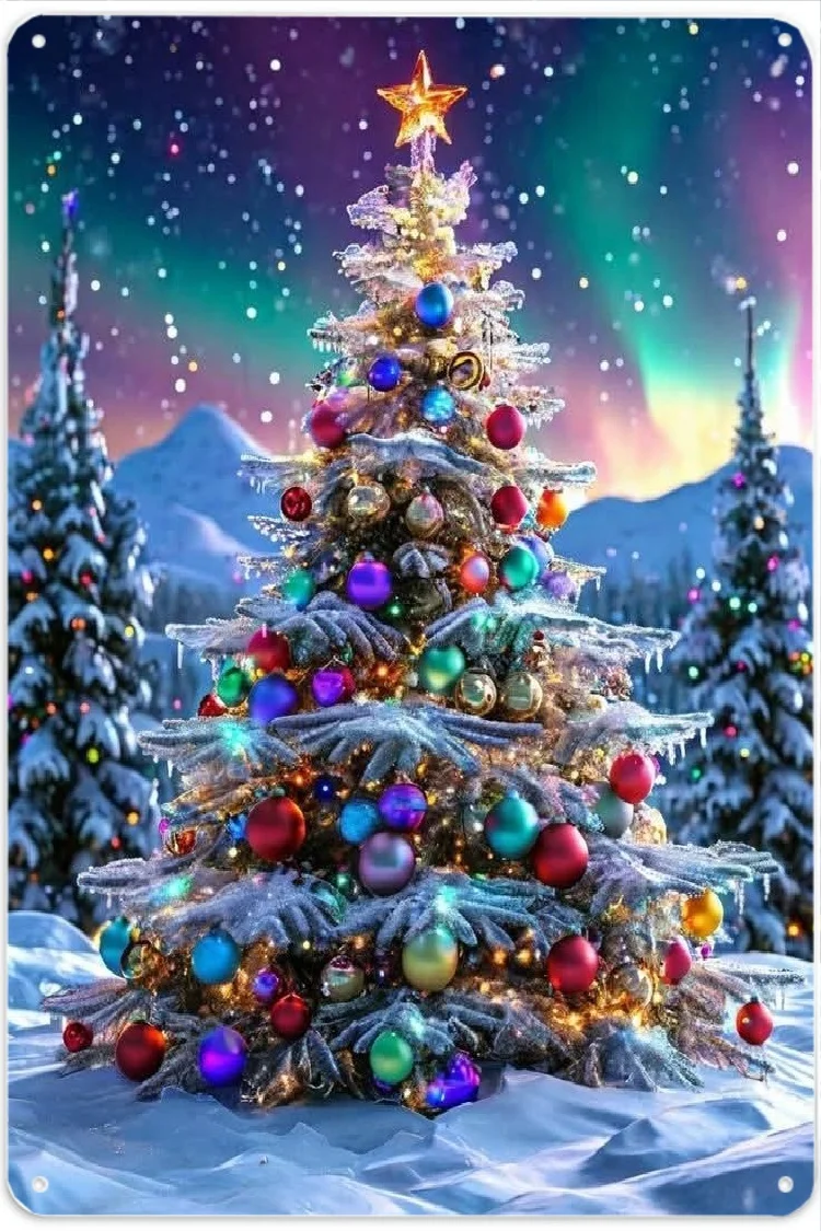 زخرفة حائط معدنية مسطحة ثلاثية الأبعاد لعيد الميلاد وعيد الميلاد - فن لاتيه شجرة عيد الميلاد البسيط مناسب لتزيين المنزل 16