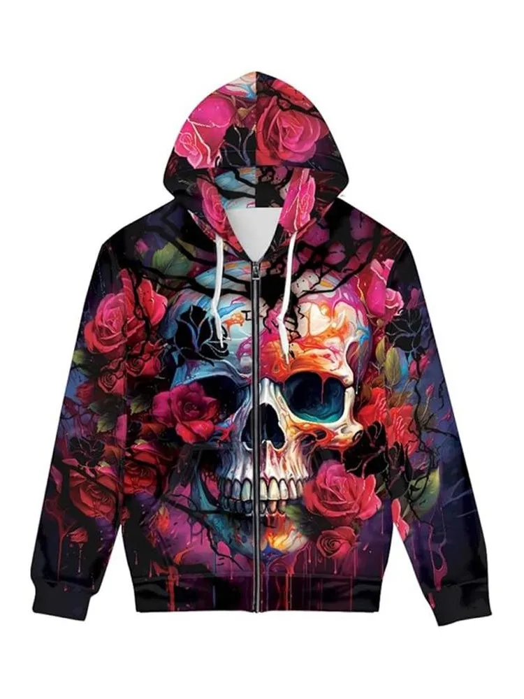 USA Flag Men's Zip Up Hoodies Autumn Fashion Skull 3D Printed Street Hip Hop Hooded Sweatshirts Long Sleeve Oversized Pullovers — zdjęcie 2
