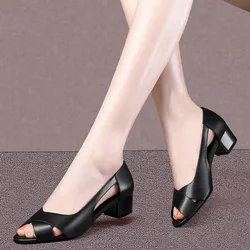 Comfort Shoes for Women Luxury Sandals Soft Open Toe Med Summer Heels Large Size Suit Female Beige Fashion Velvet 2025 Peep Medi