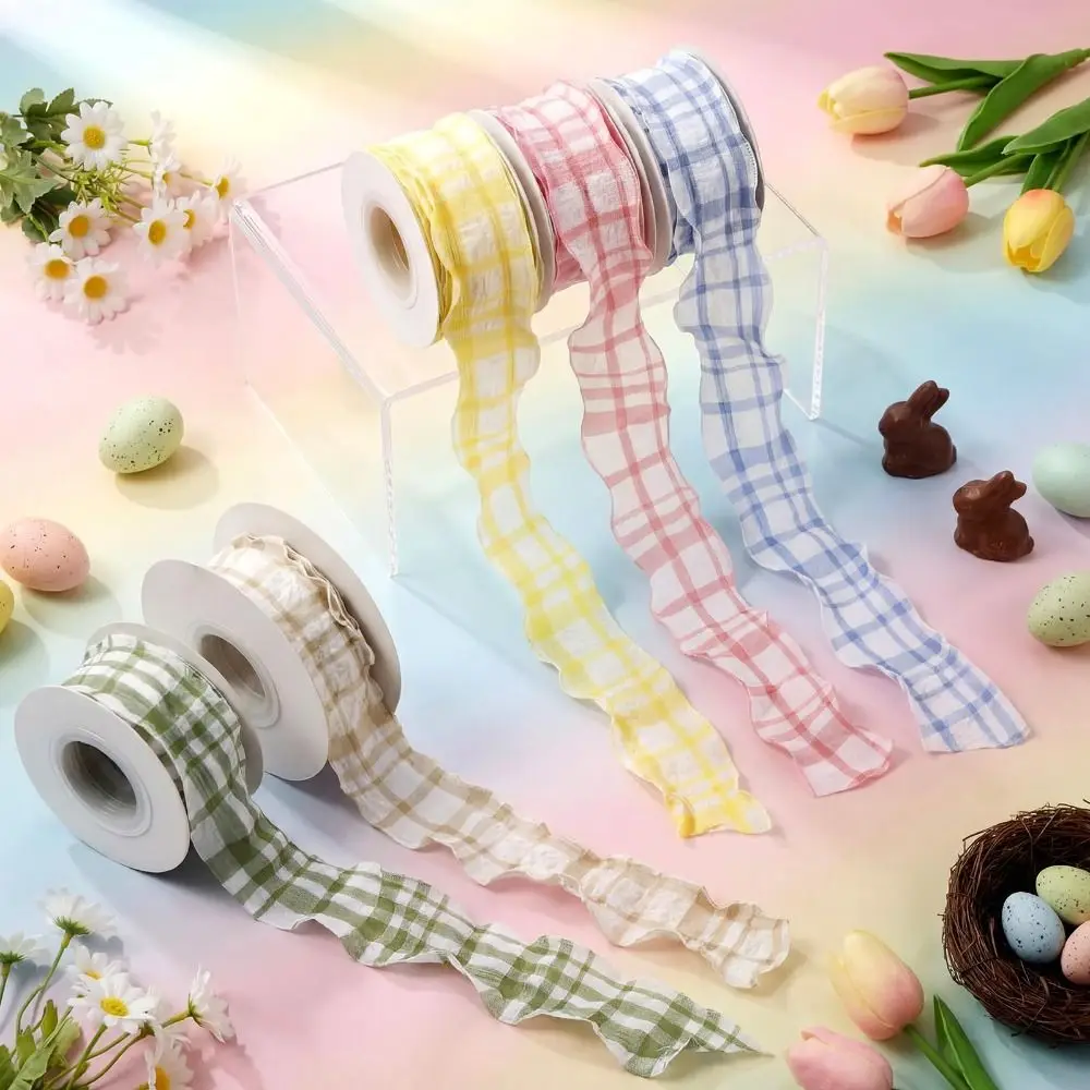 10 Yard Plaid Ribbon 4CM Width Gift Wrapping Bouquets Roll of Satin Ribbon Easy Cut Reusable Plaid Ribbon Packaging