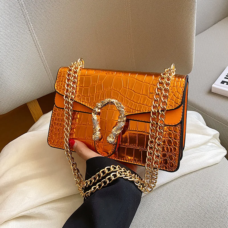 European Fashion Women's Underarm Bag Crocodile Pattern Designer Handbags For Women Light Luxury Chain Shoulder Crossbody Bag