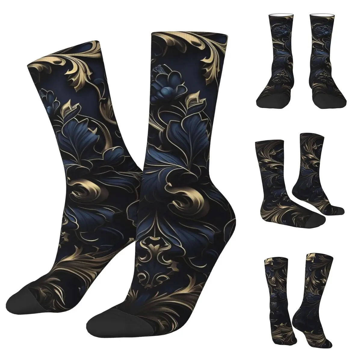 Golden Lion And Damask Ornament Unisex Socks,Hip Hop 3D Print Happy Socks Street Style Crazy Sock