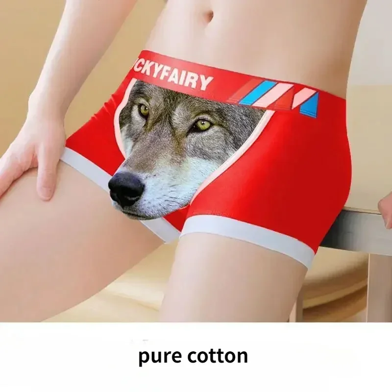 1Pc Boxer Men Underpants Modal Men\'s Wolf Panties Cartoon Animal Funny Boxers U Pouch Bulge Underwear Men  Lingerie Gift