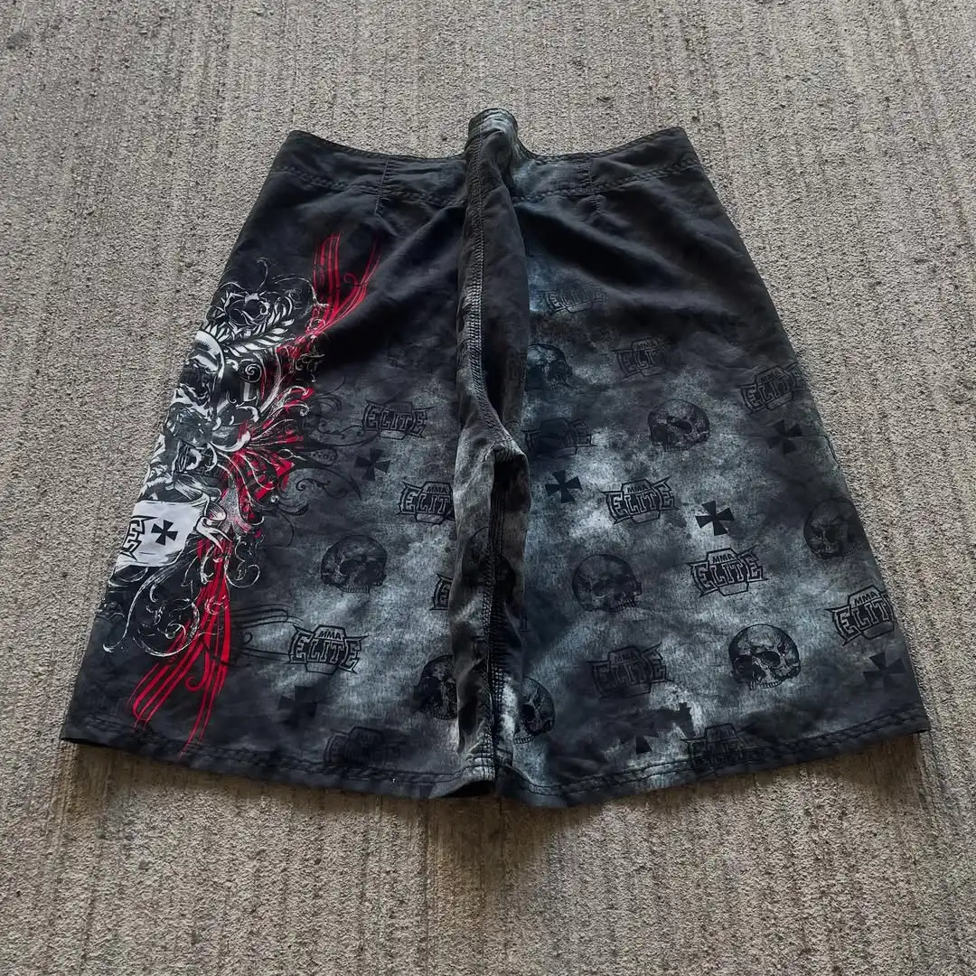 

Harajuku винтажные ММА популярные мешковатые джинсовые шорты с принтом красного черепа женские американские уличные модные готические повседневные шорты до колена