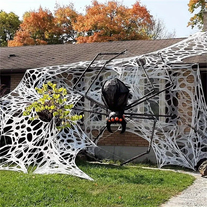 Halloween Spider Web Decorations Outdoor, 200 sqft Stretchy Cut-Your-Own Spooky Spider Webbing-No Electricity