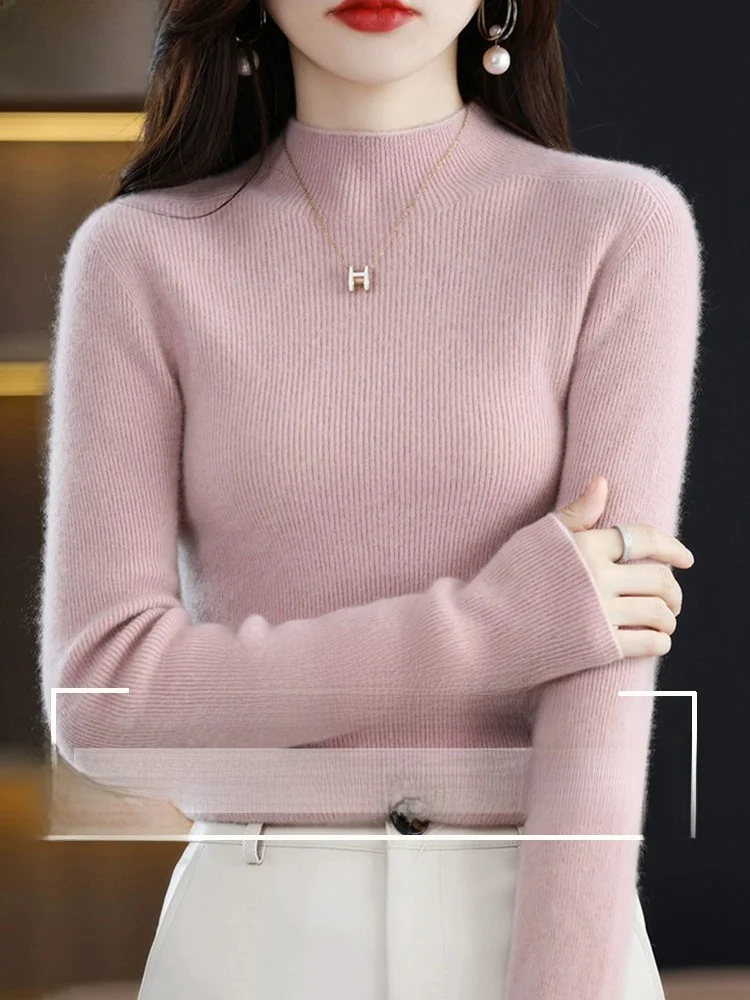 카메레 니트 스웨터 여성 슬림핏 베이스 레이어 가을 겨울 신상 하이 칼라 울 스웨터 출퇴근용