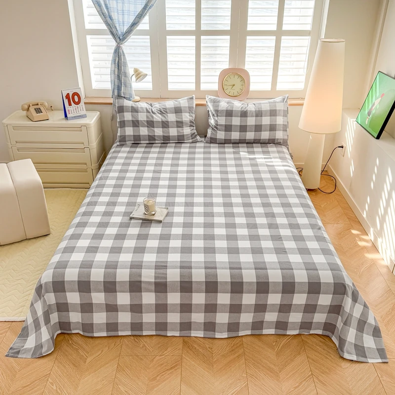 2025 new class A cotton yarn-dyed washed cotton sheets simple solid color lattice single-piece sheets skin-friendly and soft